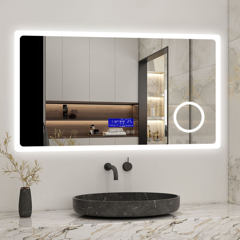 Badspiegel mit Beleuchtung 80x60cm - Bluetooth+Schminkspiegel+