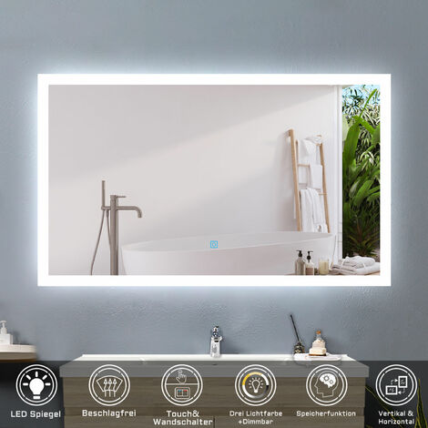 120 x 70 cm LED Spiegel+Beschlagfrei+3 Lichtfarben Dimmbar+Farbtemperatur und Helligkeit Memory Funktion