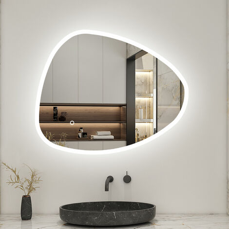 unregelmiger LED Spiegel Badspiegel Beleuchtung Flurspiegel Wandspiegel Badezimmerspieg Touch + Beleuchtung 3 Farben Dimmbar Memory Funktion 80x65cm