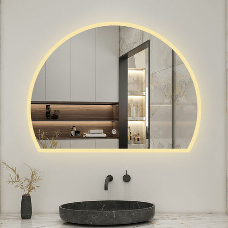 4/5 Rund LED Badspiegel Wandspiegel Badezimmerspiegel Touch + Beleuchtung 3 Farben Dimmbar Memory Funktion künstlerisch 80x60cm