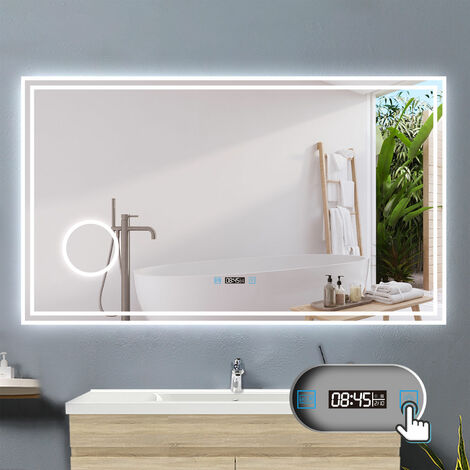 120 x 70 cm Beschlagfrei+3 Lichtfarben Dimmbar+Uhr+3x Vergrerung Schminkspiegel+LED Memory Funktion