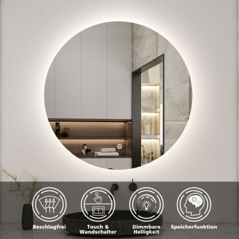 Badspiegel LED Rund Touch Wandspiegel Badezimmerspiegel Beleuchtung 60cm Nur Kaltweiß (Einstellbare Helligkeit)