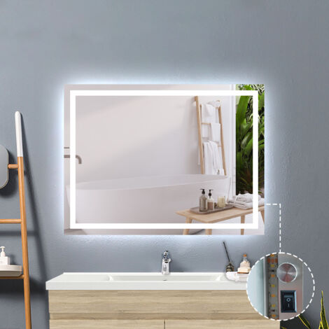 Badspiegel LED Wandspiegel Badezimmerspiegel Tastenschalter Antibeschlag 90x70cm nur Kaltwei - Einstellbare Helligkeit