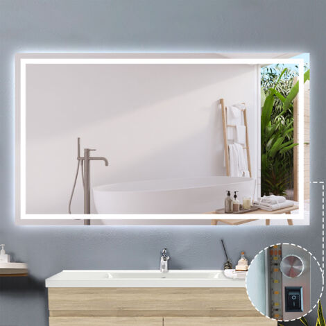 Badspiegel LED Wandspiegel Badezimmerspiegel Tastenschalter Antibeschlag 100x60cm nur Kaltwei - Einstellbare Helligkeit