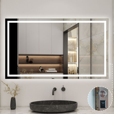 Badspiegel LED Wandspiegel Badezimmerspiegel Tastenschalter nur Kaltwei Einstellbare Helligkeit Antibeschlag 140x80cm