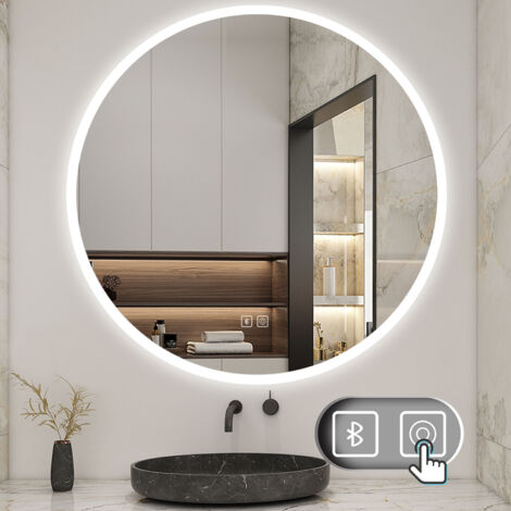 Badspiegel Badezimmerspiegel Rund Spiegel Badspiegel mit Beleuchtung Beschlagfrei Bluetooth Dimmbar LED Memory Funktion 60cm