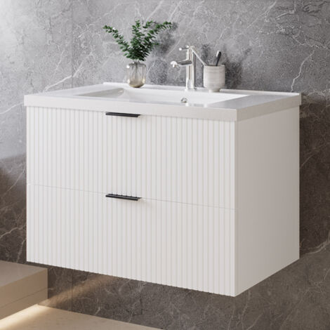 Badmöbel Unterschrank Schubladen mit Keramik Waschbecken Weiß 80cm