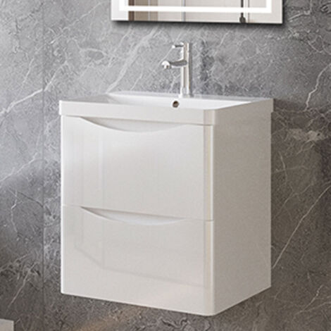 Unterschrank mit Waschbecken Badmöbel Waschtisch Badezimmer Hochglanz 50cm Unterschrank, Hochglänzende Weiß