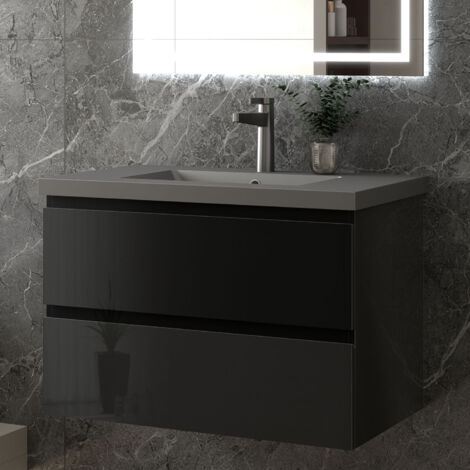 Waschtisch mit Unterschrank UV-geölt Schwarz Waschbecken Badmöbel Set 80cm Schwarz Unterschrank
