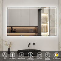 160 x 80 cm Beschlagfrei+3 Lichtfarben Dimmbar+Bluetooth+Uhr+LED Memory Funktion