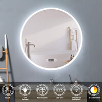 LED Rund Spiegel Badspiegel mit Beleuchtung Badspiegel Badezimmerspiegel Touch 80cm Uhr+Beschlagfrei+3 Lichtfarben Dimmbar+LED Memory Funktion