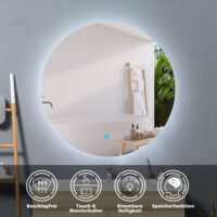 Badspiegel LED Rund Touch Wandspiegel Badezimmerspiegel Beleuchtung Nur Kaltweiß (Einstellbare Helligkeit) 50cm