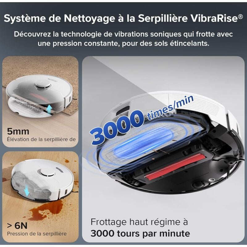 Roborock S7 Max Ultra,Aspirateur Robot Sonic Laveur 5500Pa, Aspirateur Mise à Niveau du S7 Pro Ultra, Blanc 2
