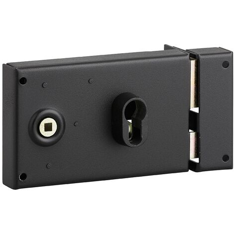 Serratura orizzontale da applicare doppio cilindro con quadro maniglia , destra, asse 53mm, 140x88mm, nero - THIRARD