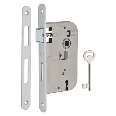 Serratura Patent da incasso 70mm x 50mm, reversibile, piastra tonda, richiamo 1/2 giro 1 chiave, cromo opaco - THIRARD