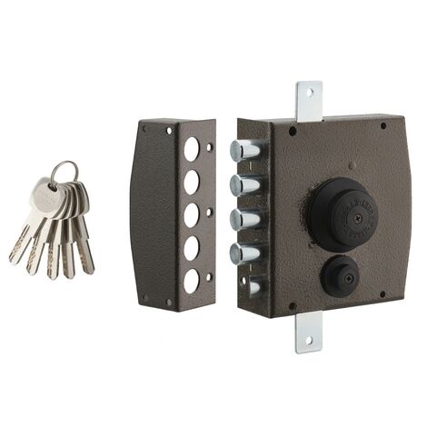 Serratura triplice 3 punti con pomolo, da applicare, acciaio, 154x140 mm, sinistra, 5 chiavi - THIRARD