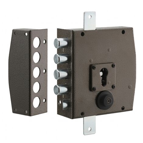 Serratura triplice 3 punti per cilindro europeo, da applicare, acciaio, 154x140 mm, sinistra, 5 chiavi - THIRARD