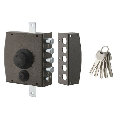 Serratura triplice 3 punti con pomolo, da applicare, acciaio, 154x140 mm, destra, 5 chiavi - THIRARD