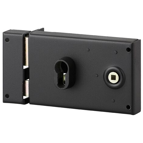 Serratura orizzontale da applicare doppio cilindro, quadro maniglia, apertura sinistra, asse 53mm, 140x88mm, nero - THIRARD