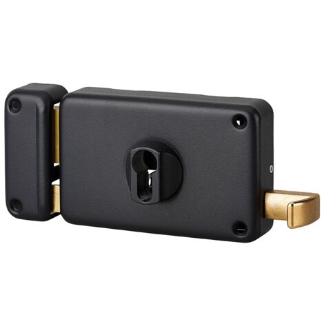 Serratura orizzontale da applicare doppio cilindro a tirante per porta d'ingresso, sinistra, asse 60mm, 140x88mm, nero - THIRARD