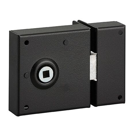 Serratura da applicare per porta interna, catenaccio solo 1/2 giro, asse 45mm, quadro 6mm, 70x70mm, nero - THIRARD