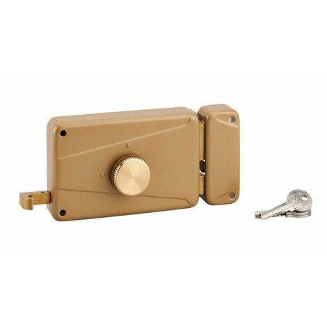 Serratura orizzontale da applicare, pomolo e tirante, destra, asse 70mm, 140x90mm, marrone, 3 chiavi - THIRARD