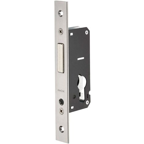 Serratura da incasso a cilindro per infissi metallici, asse 27mm, solo catenaccio, piastra quadra, inox - THIRARD
