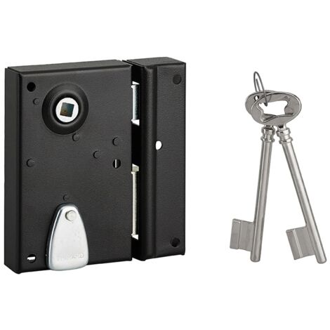 Serratura da applicare quadro maniglia 7mm, destra, incontro incassabile, asse 40mm, 110x70mm, nero, 2 chiavi - THIRARD