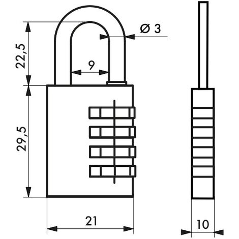 Codice Lucchetto 208, bagagli, 21mm, 3 cifre