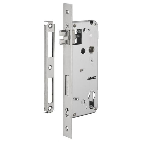 Serratura da incasso a cilindro, acciaio inox, asse 50mm, interasse 70mm, piastra quadra - INTELOCK