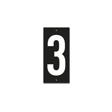 Targa numero civico 3 - 56X130mm - in ABS nero scritta bianca a rilievo, da avvitare - THIRARD