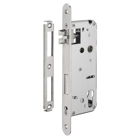 Serratura da incasso a cilindro, acciaio inox, asse 50mm, interasse 85mm, piastra tonda - INTELOCK