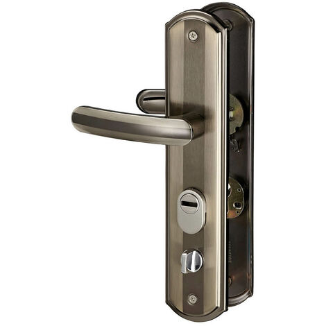 Maniglia per porta d'ingresso SET 68mm con defender integrato, alluminio brunito, apertura destra - THIRARD