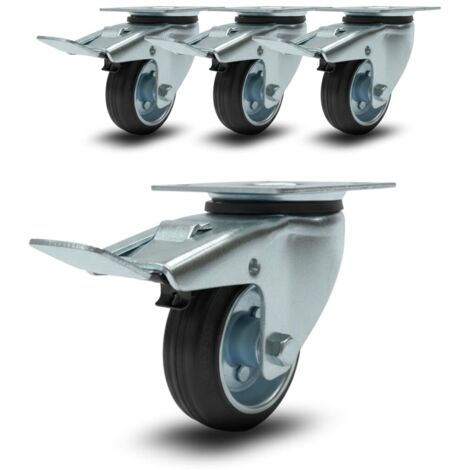 Set Di 4 Rotelle Per Mobili Girevoli Con Freno, Diametro 40/50 Mm, In Gomma, Carico Max 120kg, Per Scuole, Ospedali E Uffici - 2