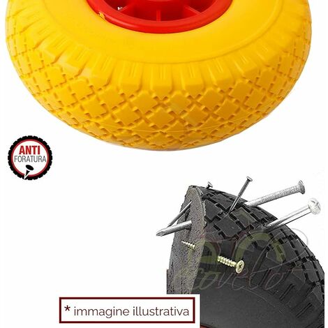 Ruota Piena Per Carrello Antiforatura PU Gialla Carriola 25 Cm Cerchio - Foto 7