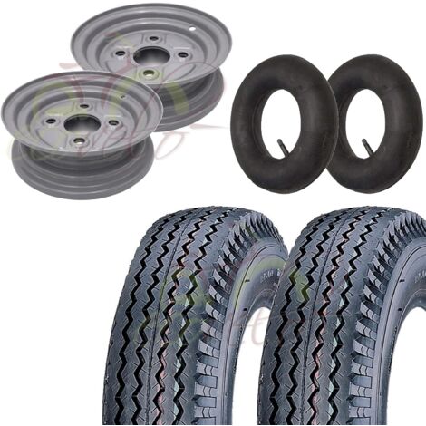 2 PNEUMATICI 4.80/4.00-8 + CERCHI 8 ATTACCO FIAT + CAMERE DARIA PER RUOTE CARRELLO RIMORCHIO APPENDICE Union