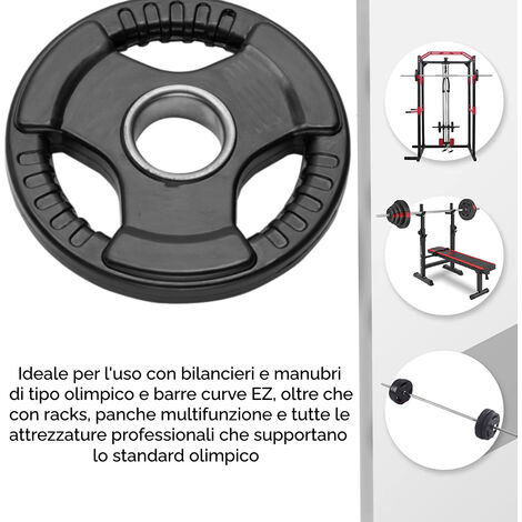Disco Peso in Ghisa Gommato Dischi Palestra Bilanciere Olimpico Foro 50mm Piastra Tri-Grip da 2.5 a 20 kg (20, 1 Disco) FFitness