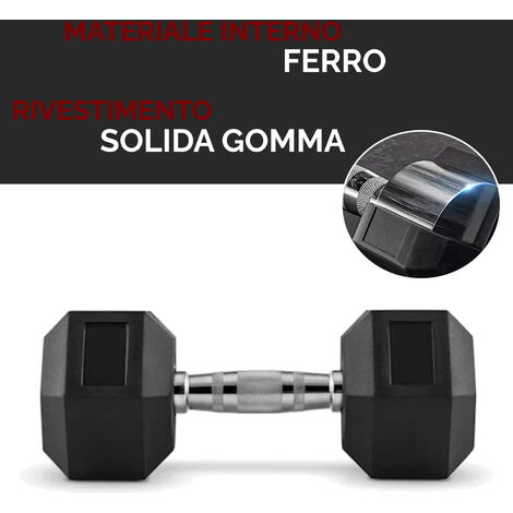 Manubrio Professionale da 15 Kg Bilanciere Esagonale Gommato con Impugnatura Sagomata Peso Palestra Home Gym