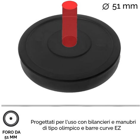 2 Dischi in Gomma Piena con Anello in Acciaio per Bilanciere Olimpico  Coppia di Bumper da