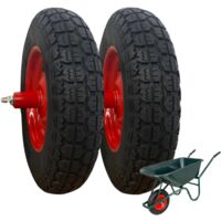 2 Ruote PNEUMATICHE Complete 3.50-8 (4pr) + CUSCINETTI RICAMBI CARRIOLA Modello Vespa ASSE LUNGO 155mm GOMME TASSELLATA