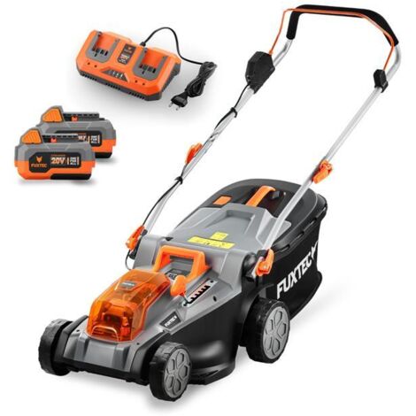 Cortacésped a batería 40V (2X20V) - FUXTEC FX-E2RM43 - ancho de corte 43cm, 2 baterías Li-Ion 4Ah, cargador dual 2,4A, contenedor de 40L