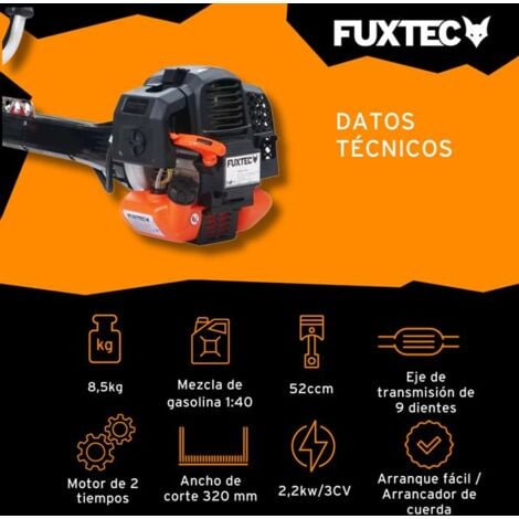 Desbrozadora Profesional de Gasolina Multifunción FUXTEC PS152 2en1 de 52 CC, 3 CV - con Correa para el Hombro, Cuchilla de 3 Dientes, Carrete, Sistema antivibración y cortadora