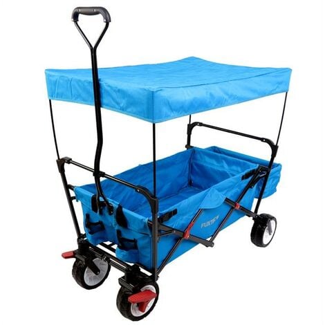 Outsunny Carro de Transporte Plegable con Toldo y Asa Telescópica Carga  Máx. 68 kg para Playa Camping 117x55x98cm Azul