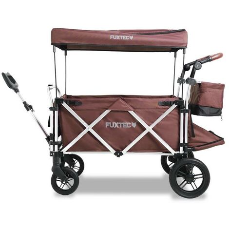 FUXTEC Chariot pliable FX-CTL950 gris – Pliable avec toit, frein de stationnement, pneus en caoutchouc plein, intérieur rembourré, ceinture de sécurité pour enfants – L'original