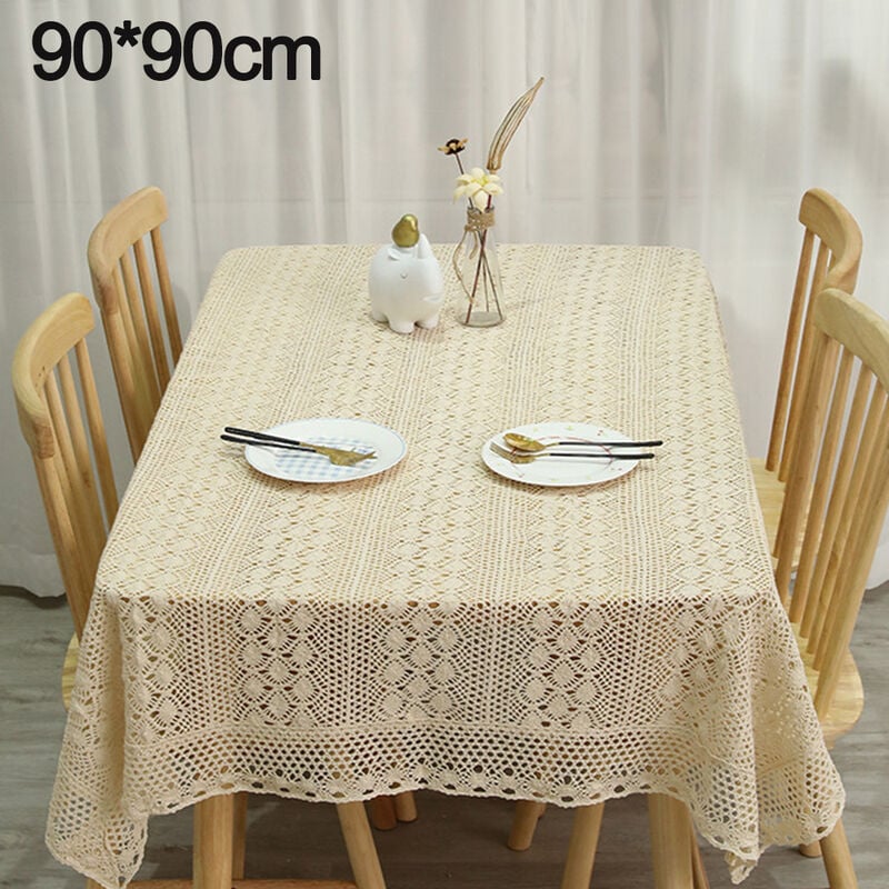 Nappe vintage en dentelle beige nappes de cuisine au crochet pour tables  rectangulaires pour les décorations de banquet de fête à manger de mariage  90 90cm