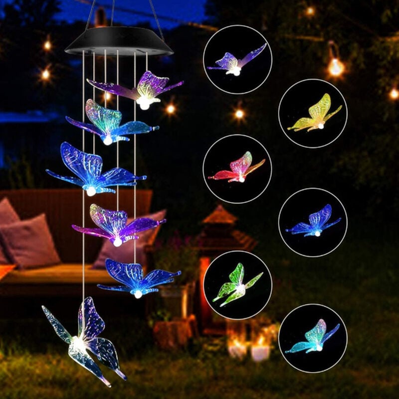 1 Pack Carillons éoliens Solaire Mobile LED Lune Fleur Fée Lampe