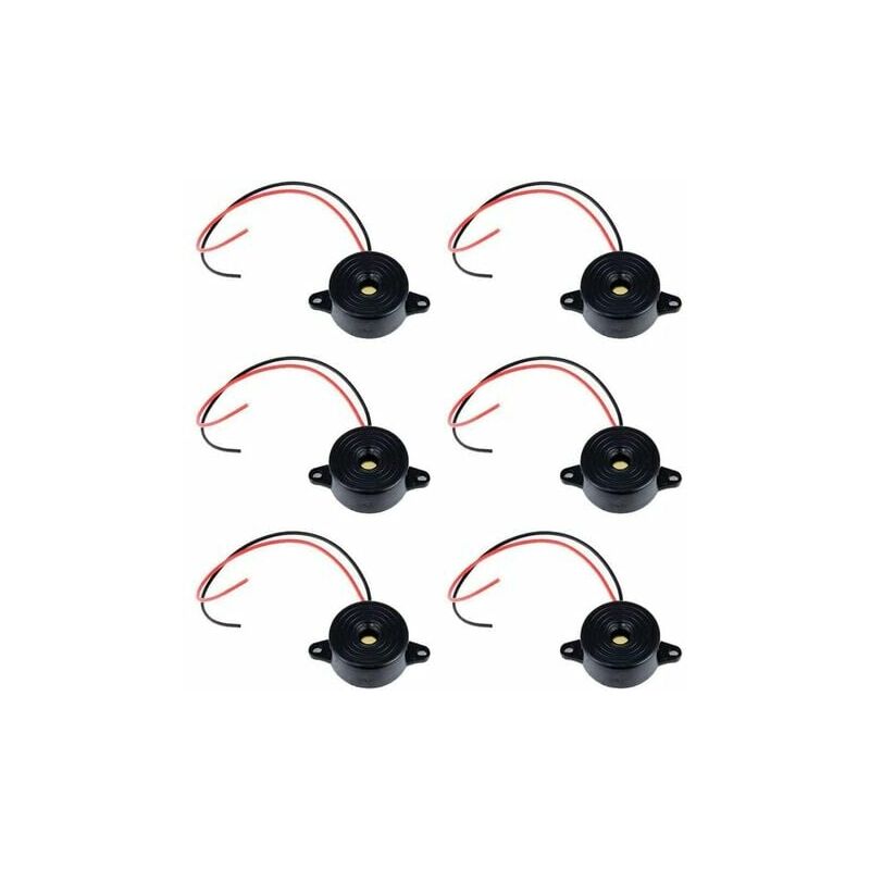 Electronic Buzzer DC 3-24V 85dB Alarme Sonore Électronique Buzzer Système d' Alarme Sirène 12v avec Câble 110mm Son Intermittent Continu pour Circuits  Physiques Triomphe 6 Pcs(Noir)