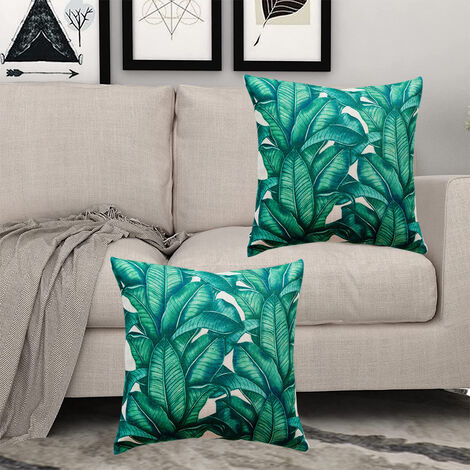 Taie d'oreiller en satin aux feuilles tropicales - Gris anthracite - 65x65  cm - Coton