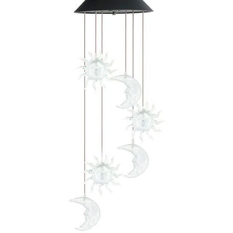 1 Pack Carillons éoliens Solaire Mobile LED Lune Fleur Fée Lampe