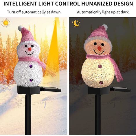 Lumière de jardin solaire extérieure, 2 pièces Lumières solaires  décoratives Père Noël extérieur et bonhomme de neige Lampe solaire au sol  Lumières solaires extérieures pour la pelouse des chemins de cour